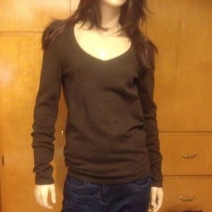 Women's sz M CAbi chocolate brown v-neck sweater